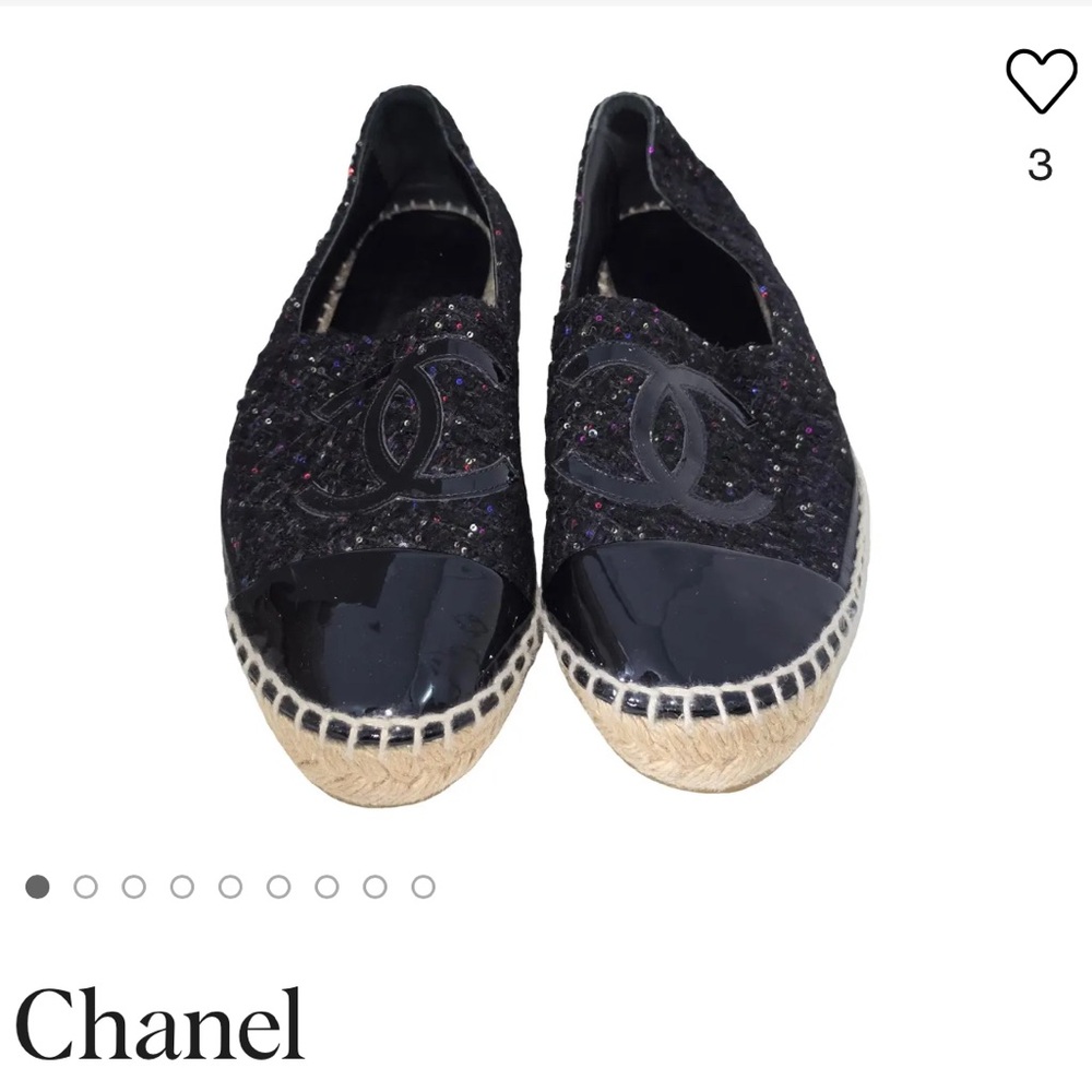 Chanel tweed multicolor sparkles Black Espadrilles size 10
